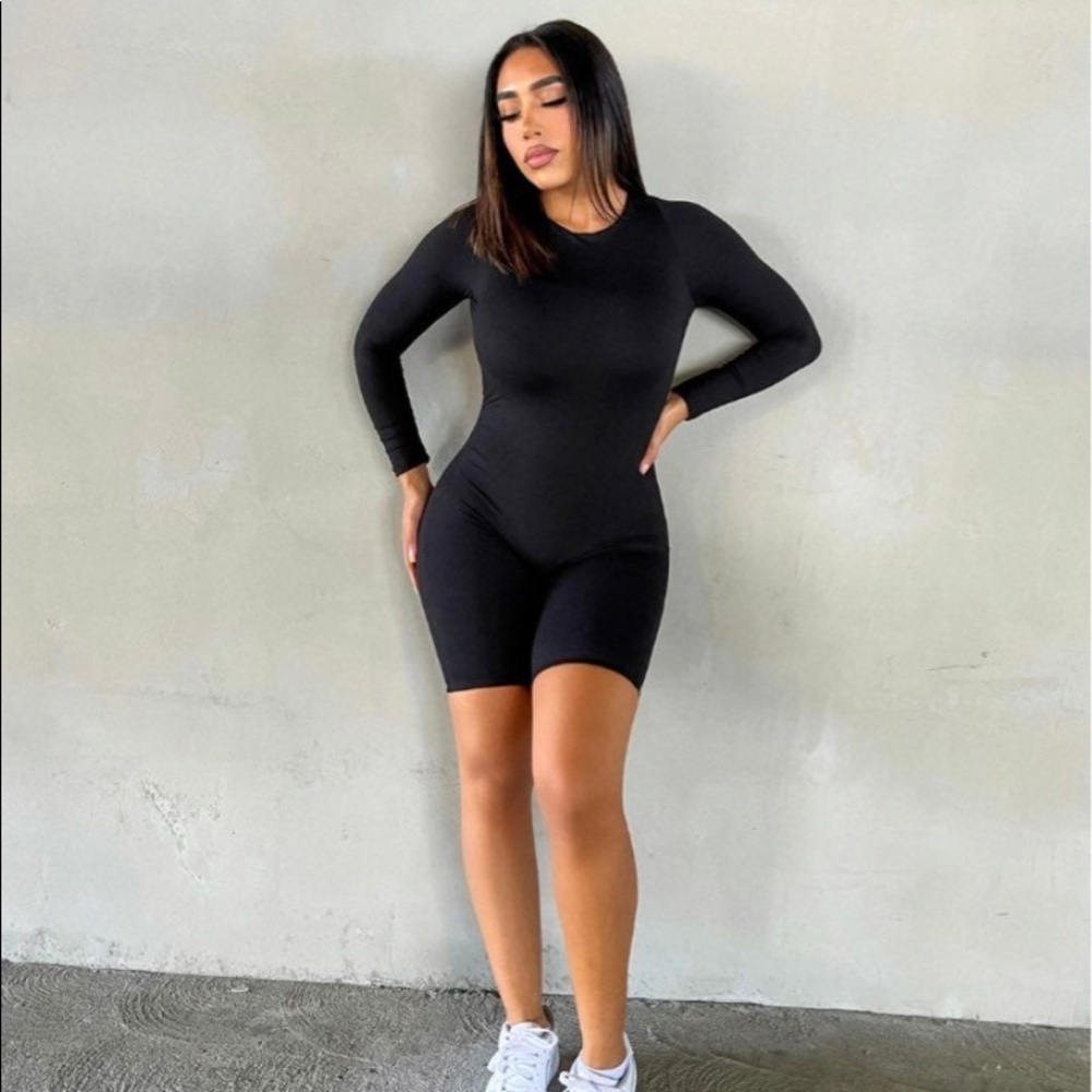 Black open back romper
